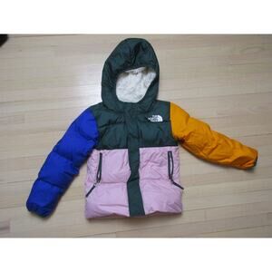 The North Face Girls Down Puffer Jacket 2T Colorblock Sherpa Hood 600
